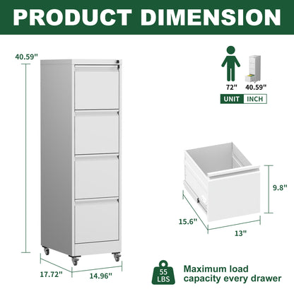 Drawer Metal Locking Vertical File Cabinet With Wheels Heavy Duty Lockable Storage