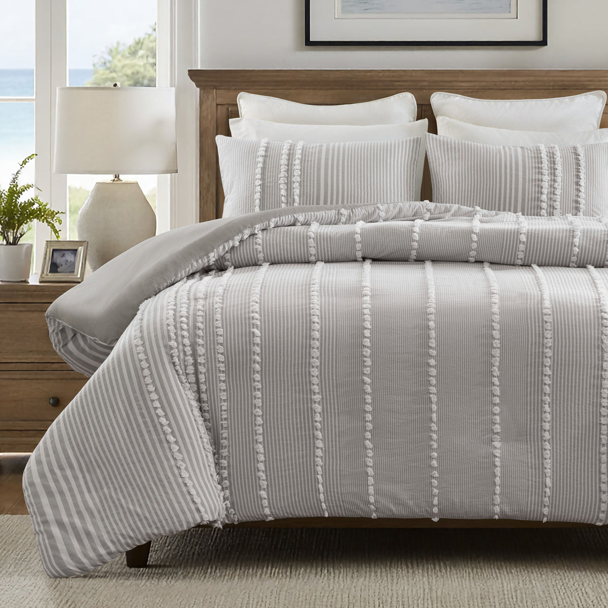 Anslee - 3 Piece King Yarn Dyed Duvet Cover Set - Gray