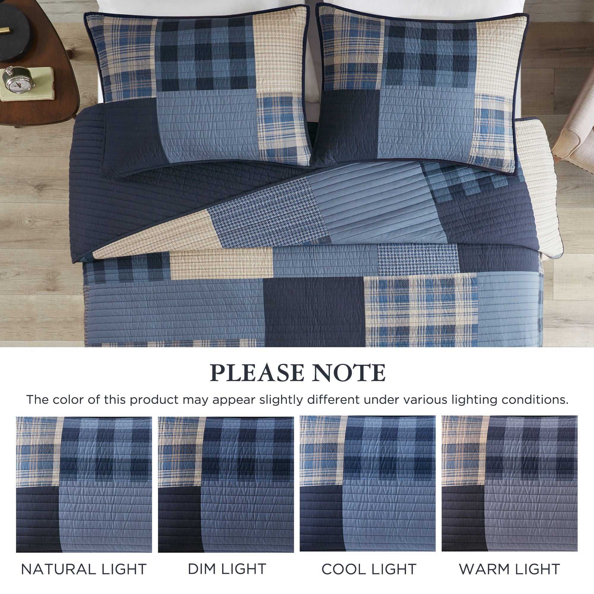 Winter Hills - Oversized Twin Cotton Quilt Set - Blue