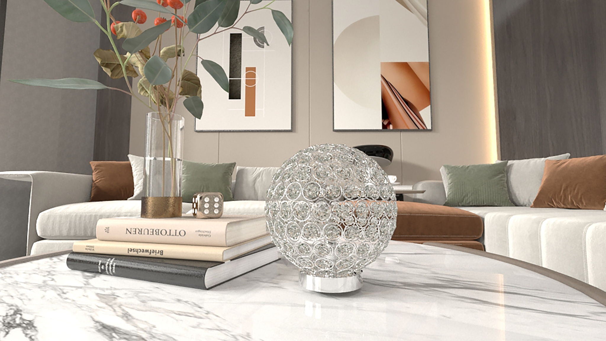 Crystal Globe - Table Lamp - Pearl Silver