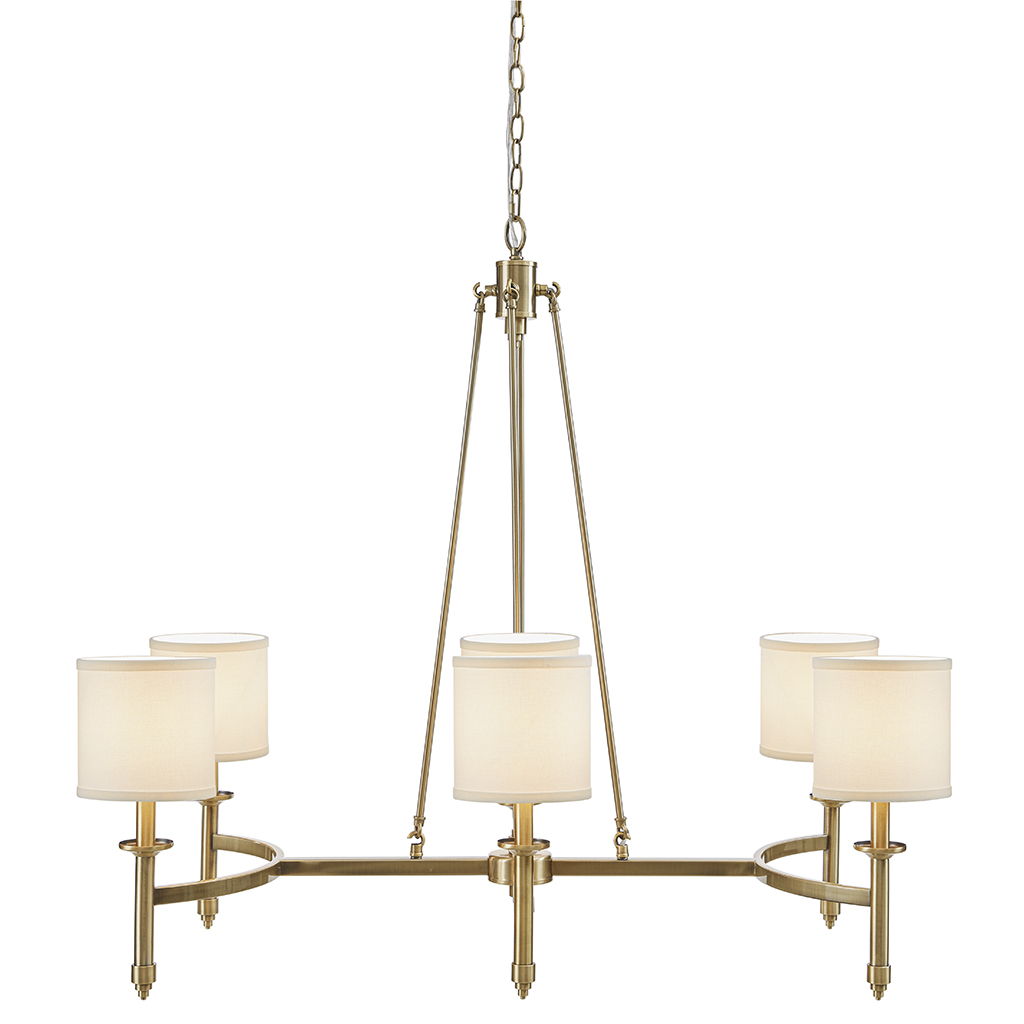 Elegenza - 6-Light Chandelier With Fabric Drum Shades - Antique Gold