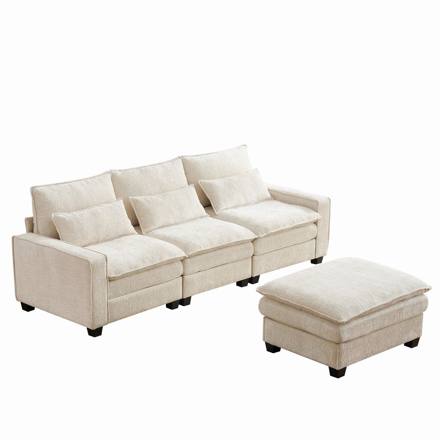 Modern Comfy L Shaped Sectional Sofa With Movable Ottoman