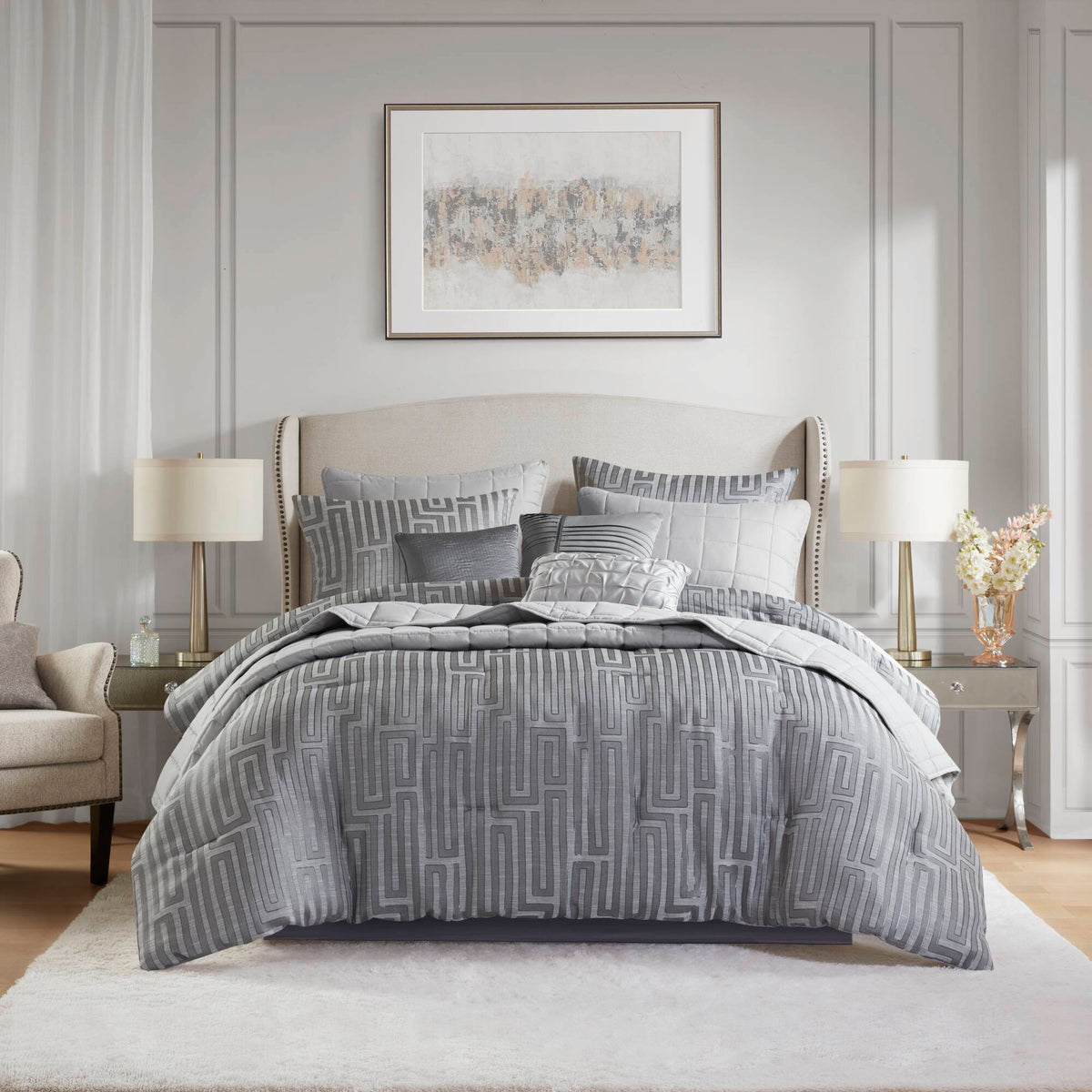 Royce - 10 Piece Queen Luxury Comforter Set - Gray