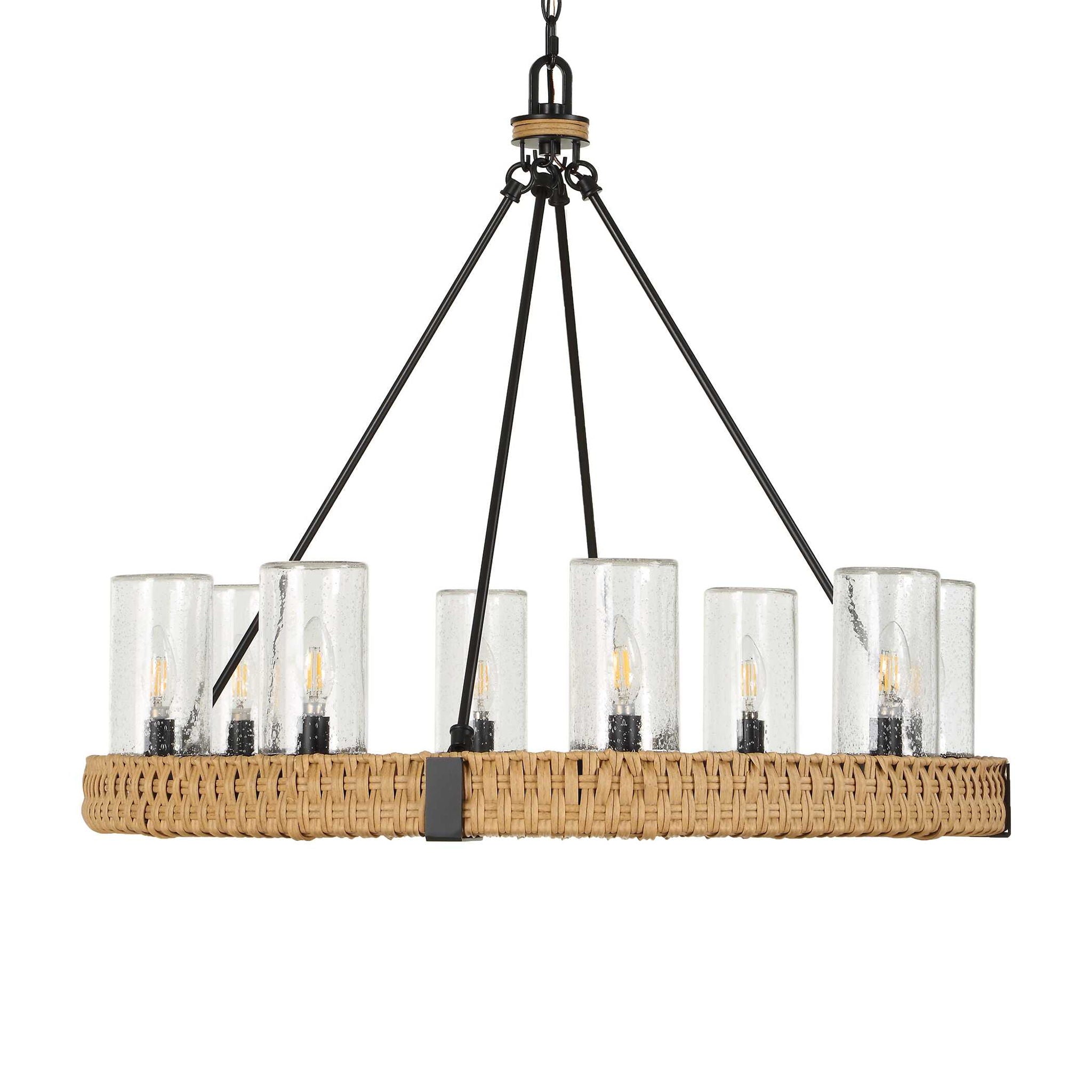 Palm Royal - 8 Light Indoor-Outdoor Chandelier - Black / Light Brown