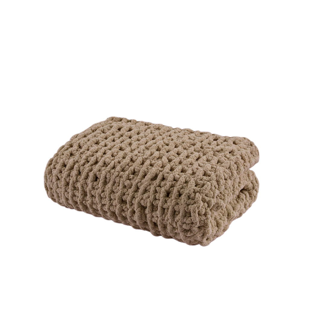 Chenille Chunky Knit - Throw - Brown
