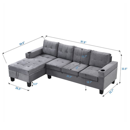 Modern Sectional Sofa Set With L Shape Chaise Lounge And Storage