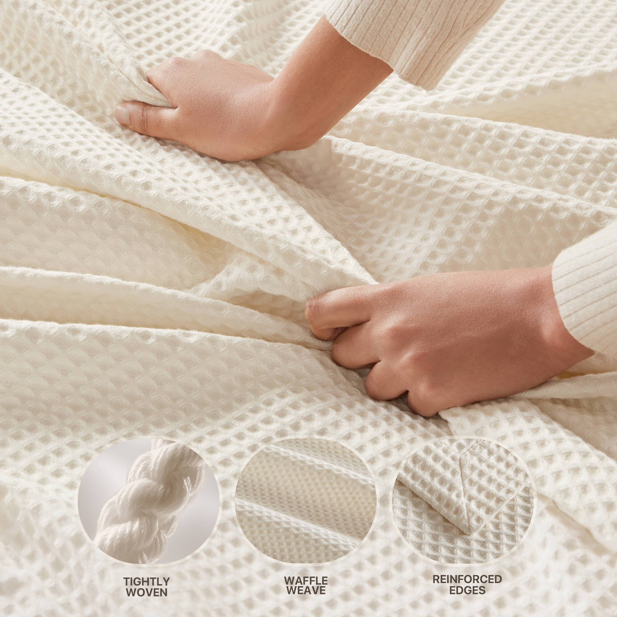 Waffle Weave - King Cotton Blanket - Ivory