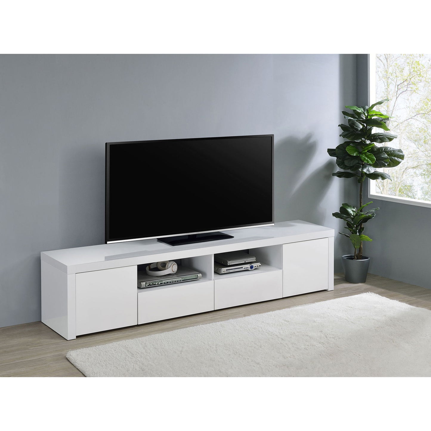 Garner - 2 Door Stand With Drawers Media Console - Gloss White