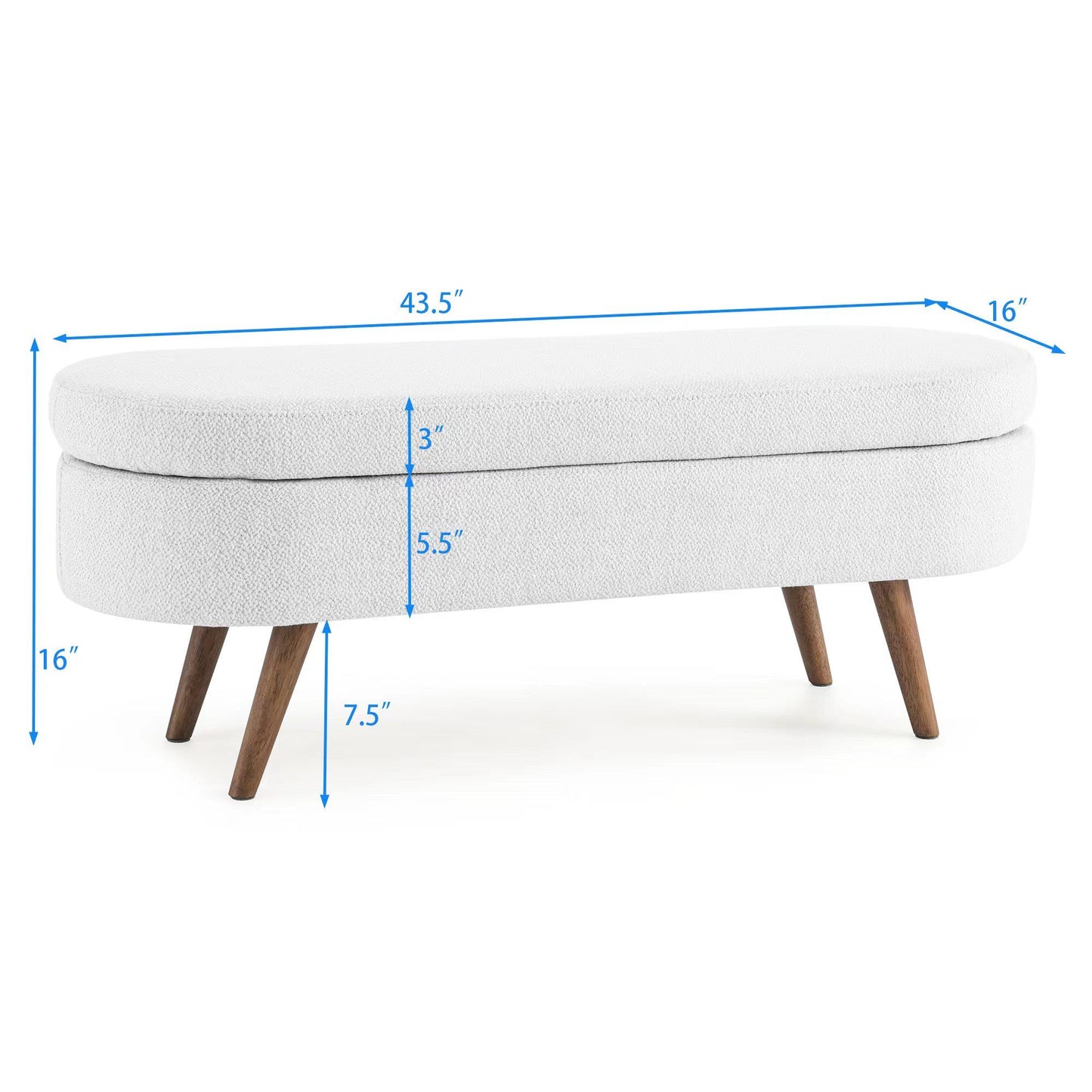 Ottoman Oval Storage Bench With Rubber Wood Legs