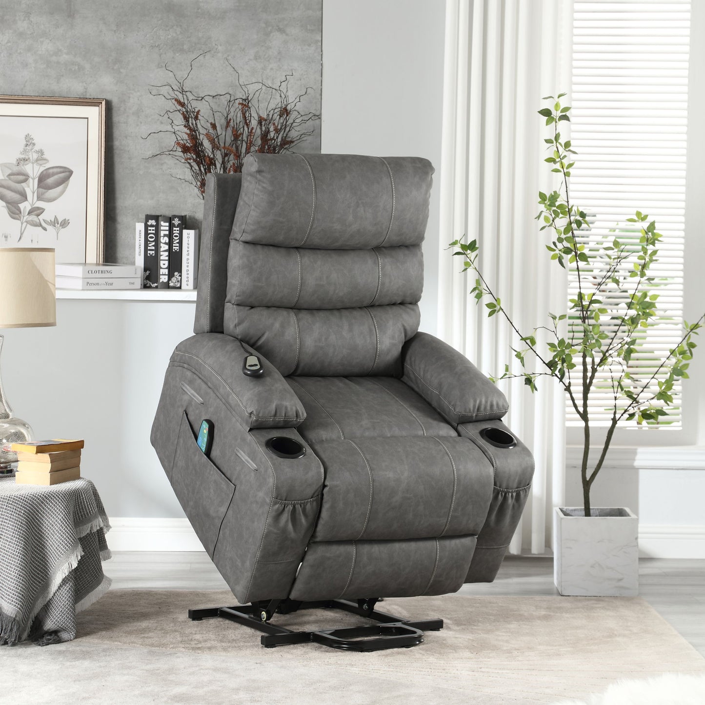 Large Size Electric Power Lift Recliner Chair Sofa With 8 Point Vibration Massage And Lumbar Heat