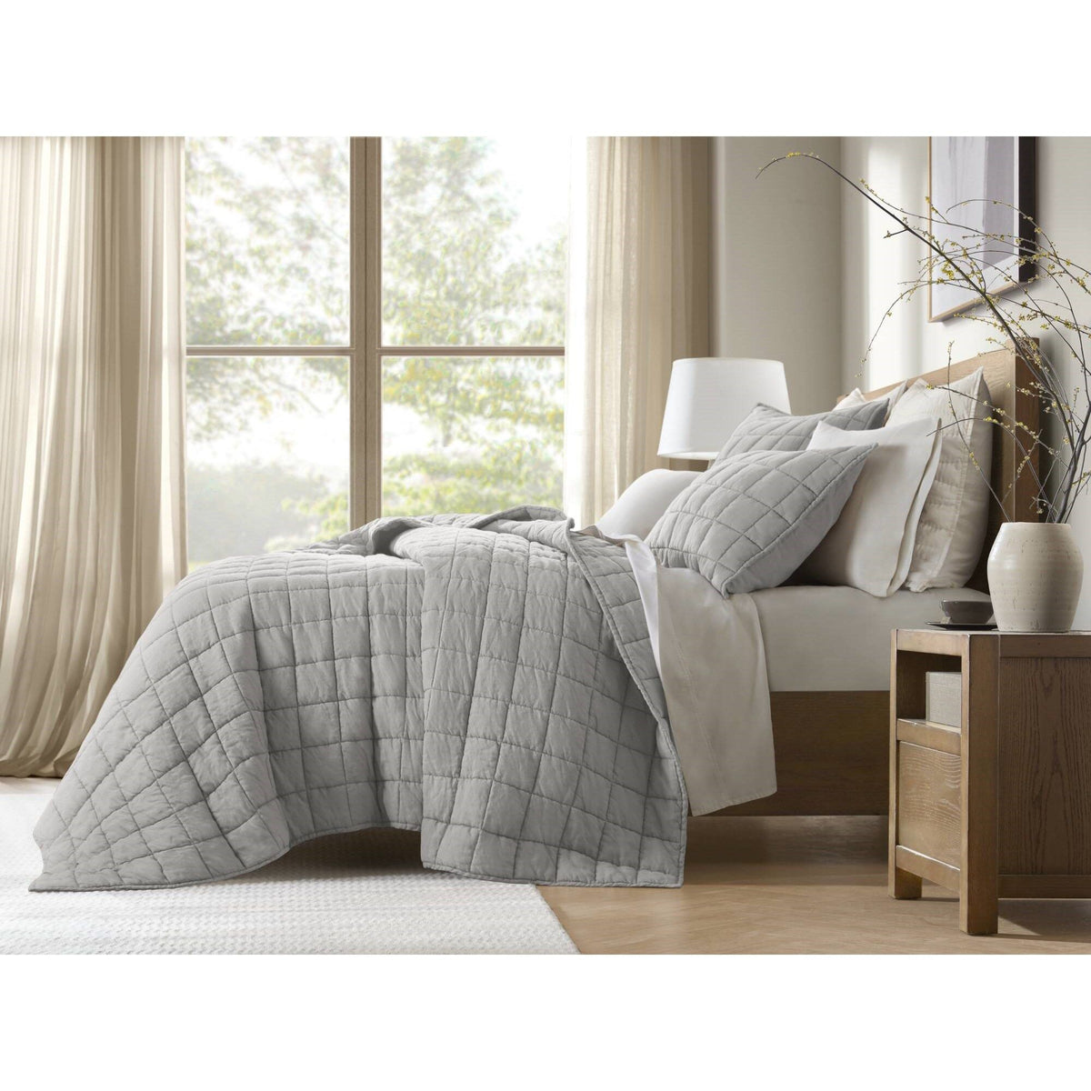 French Flax - Full/Queen Linen Garment Washed Quilt Set - Gray