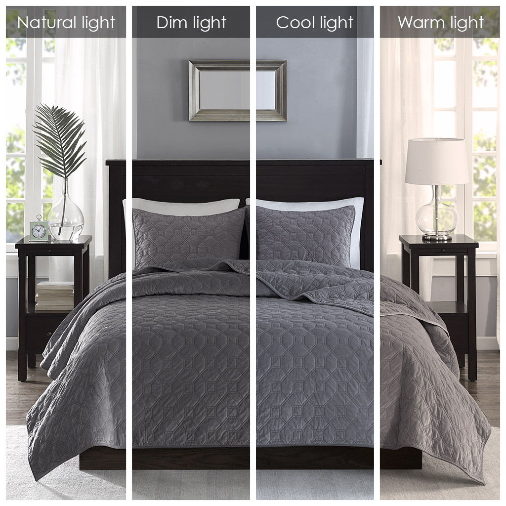 Harper - Reversible 3 Piece Coverlet Set - Gray