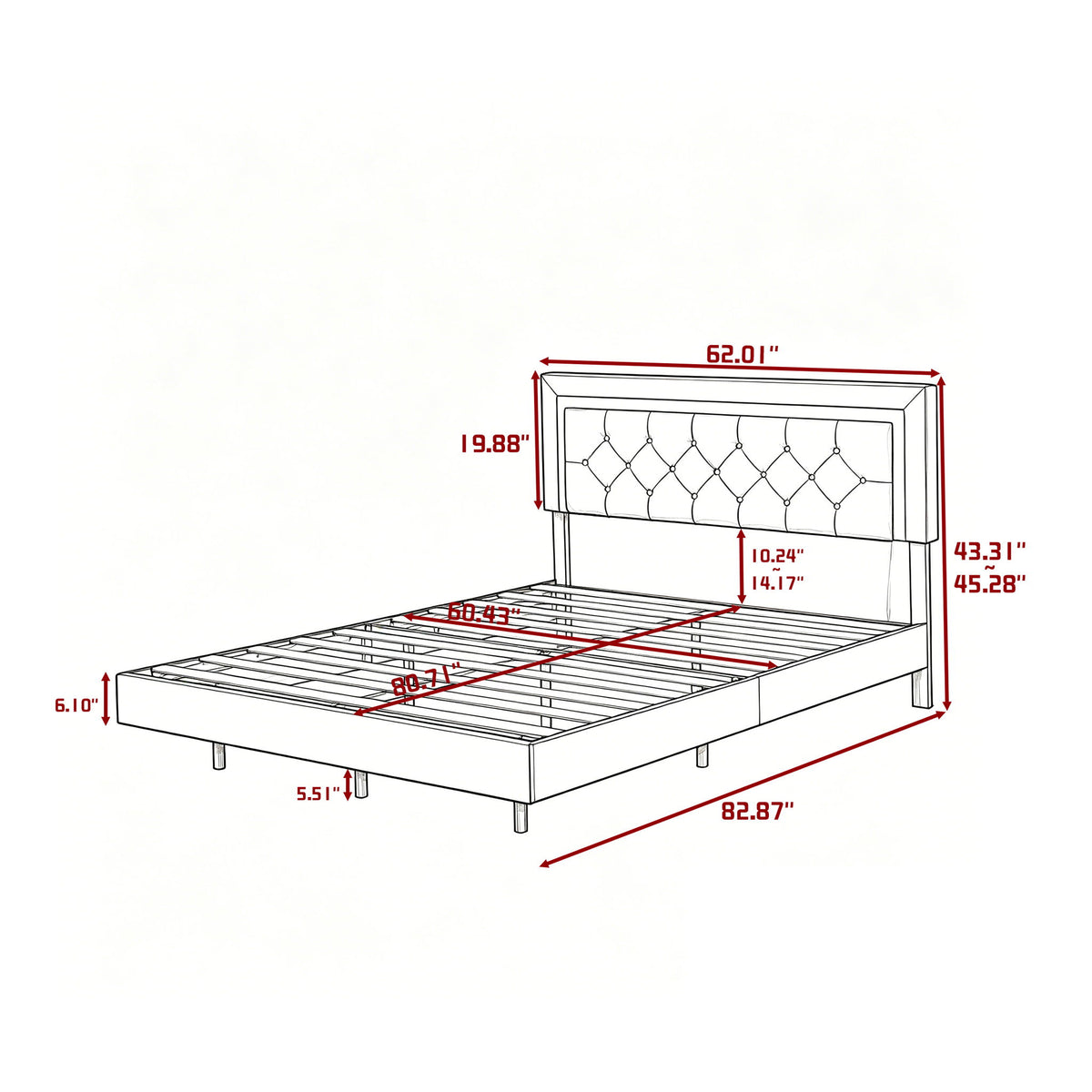 Platform Bed Frame With Adjustable Upholstered Headboard, RGB LED Lights, No Box Spring Needed