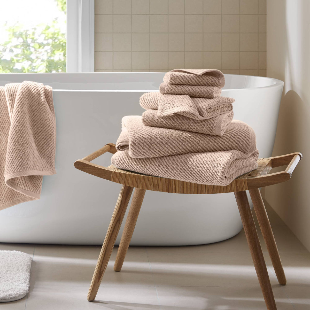 Diagonal Ribbed - 6 Piece Towels Set - Beige