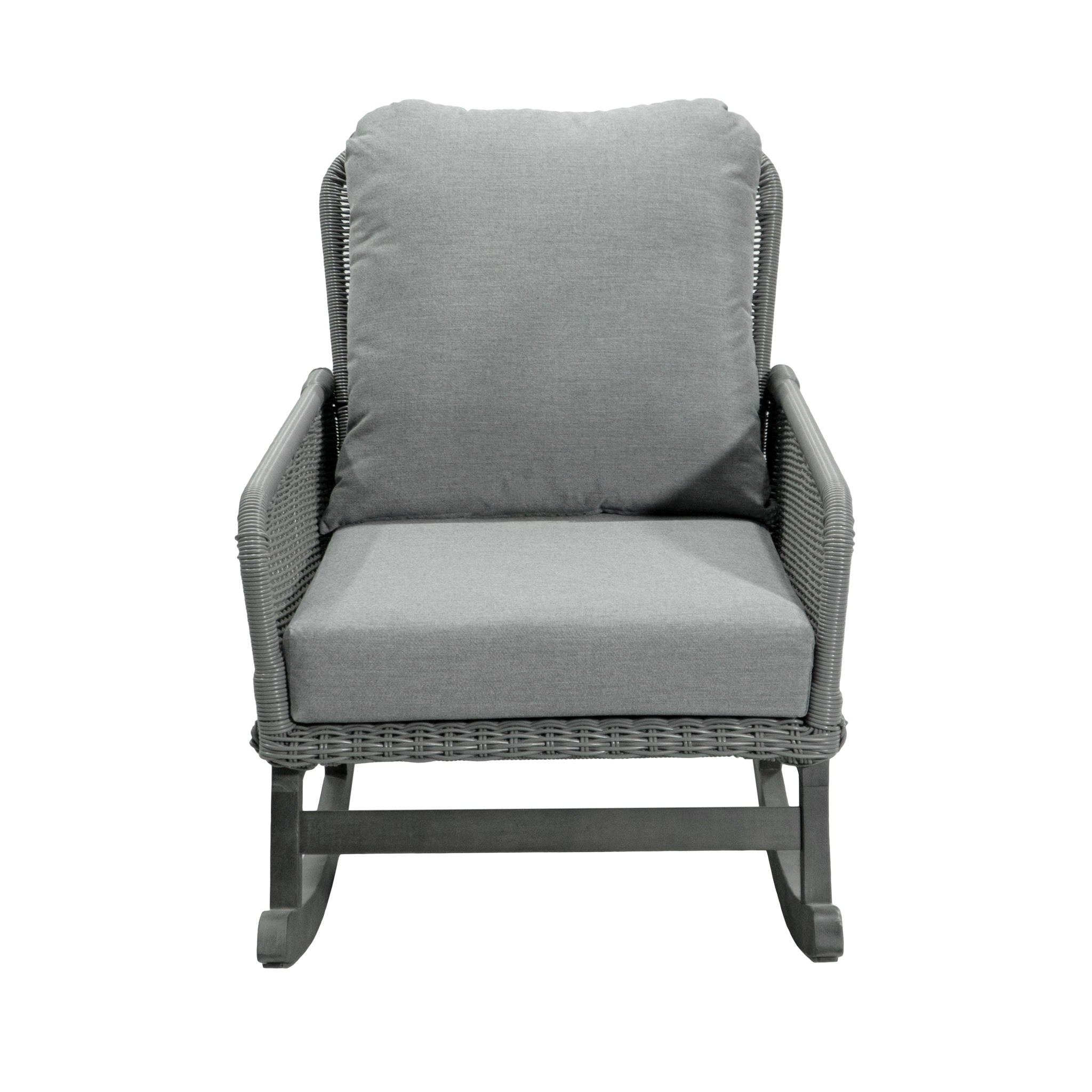 Contemporary Minimalist Wicker Rocking Chair With Soft Cushions And Durable Wooden Frame