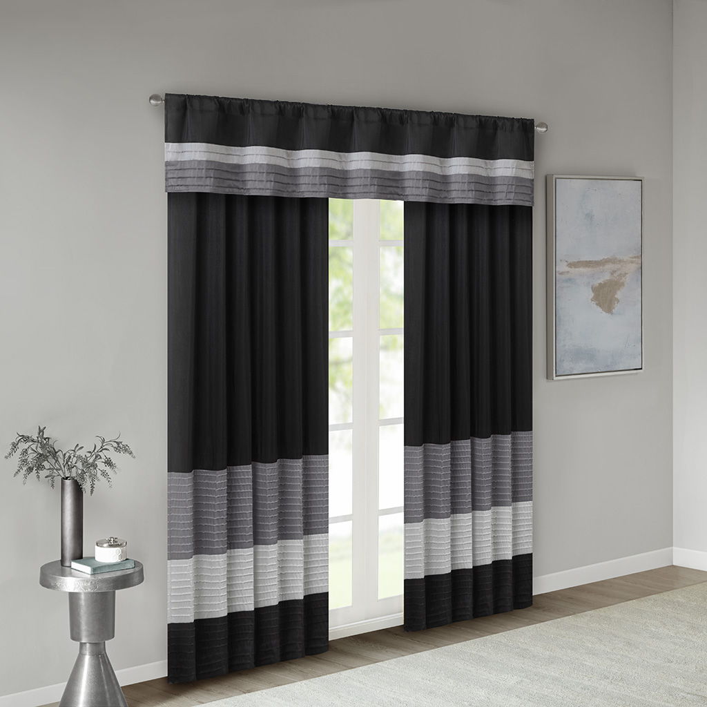Amherst - Polyoni Pintuck Window Valance - Black