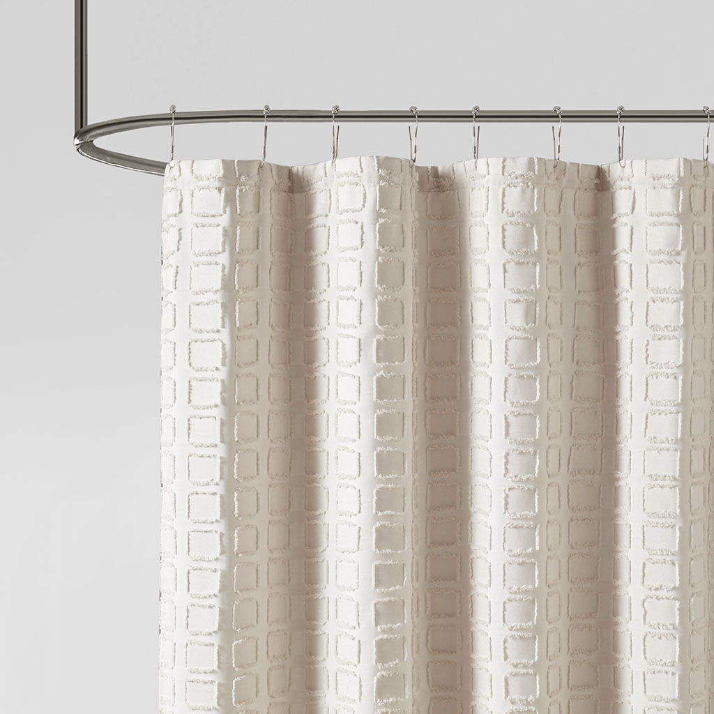 Metro - Woven Clipped Solid Shower Curtain - Sand