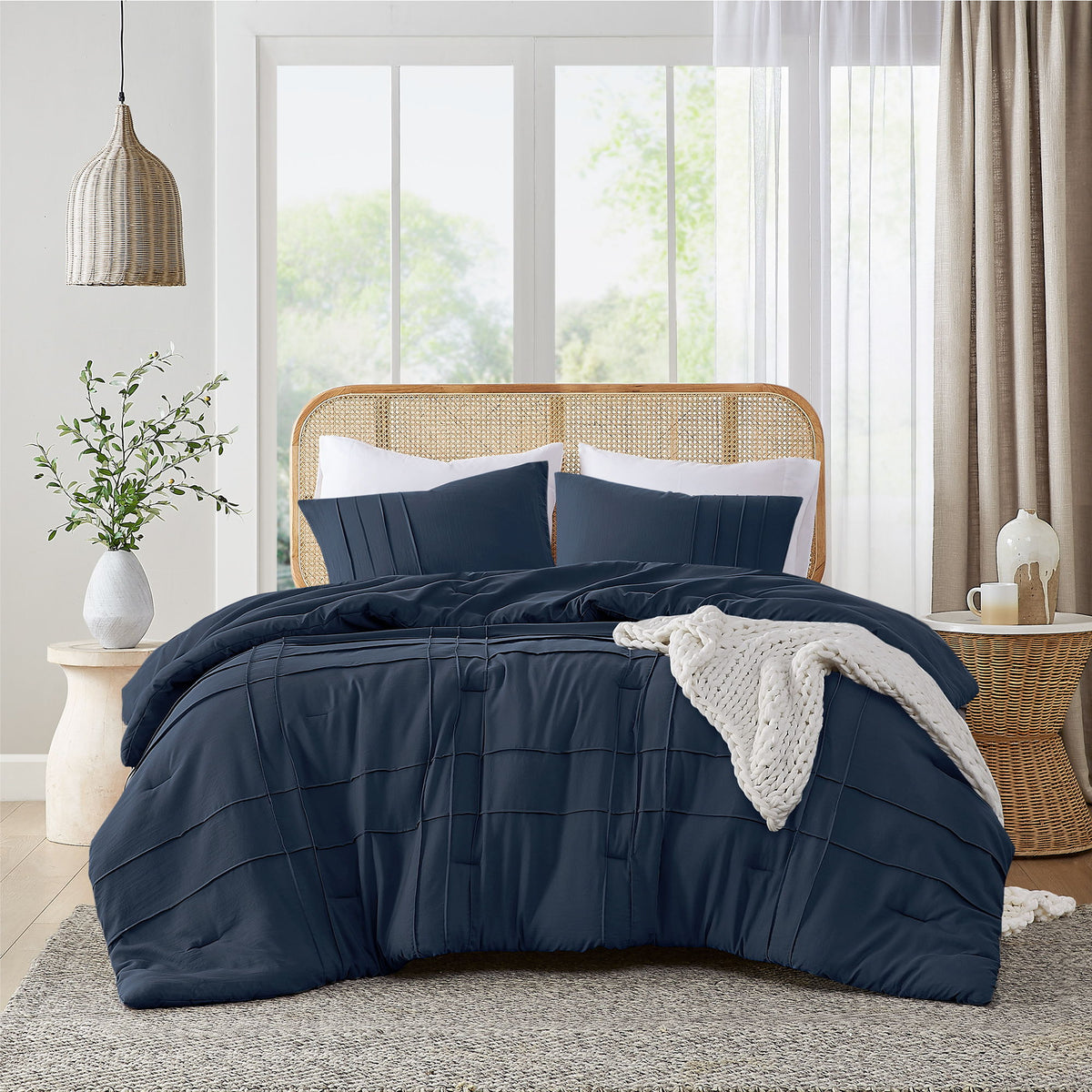 Porter - Queen Soft Washed Pleated Comforter Set - Navy