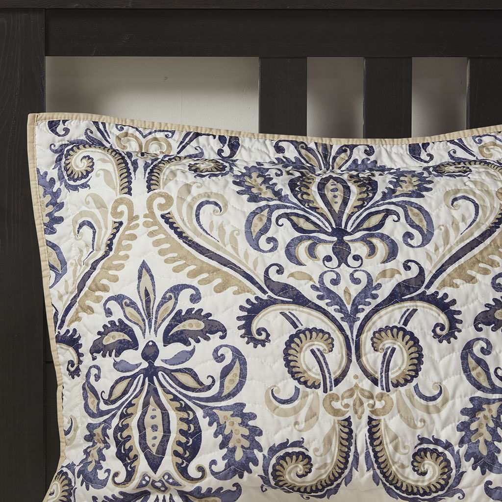 Cali - King 6 Piece Reversible Coverlet Set - Blue
