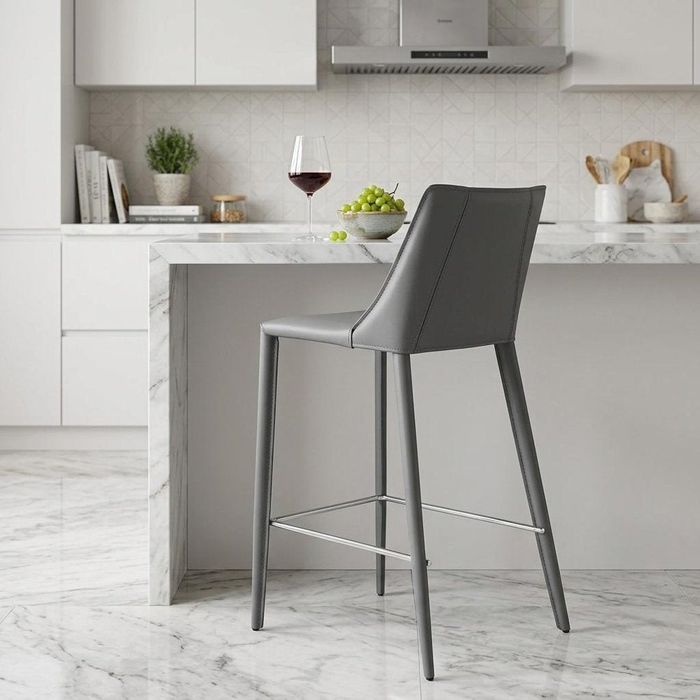 26" Gray Steel Low Back Counter Height Bar Chair