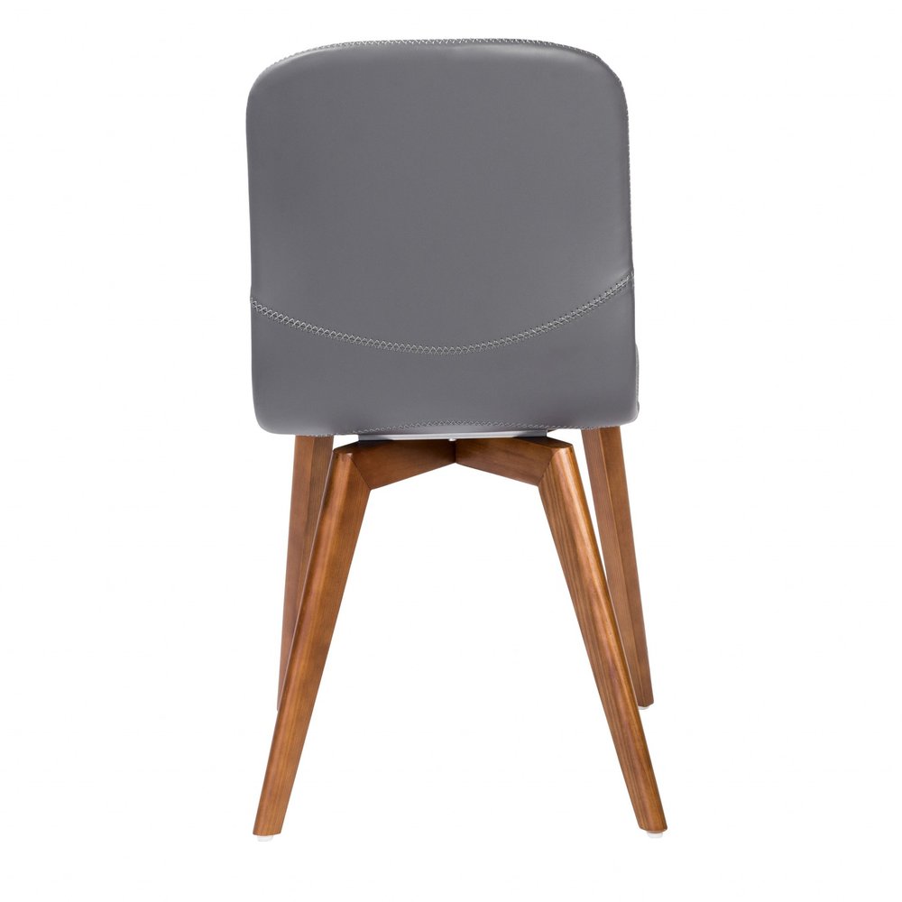 Set of Two Gray and Brown Upholstered Faux Leather Dining Side Chairs