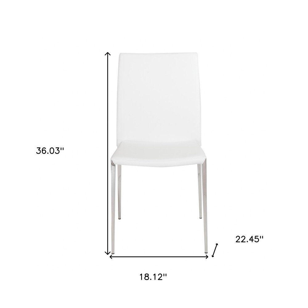 Set of Two White and Silver Upholstered Faux Leather Dining Side Chairs