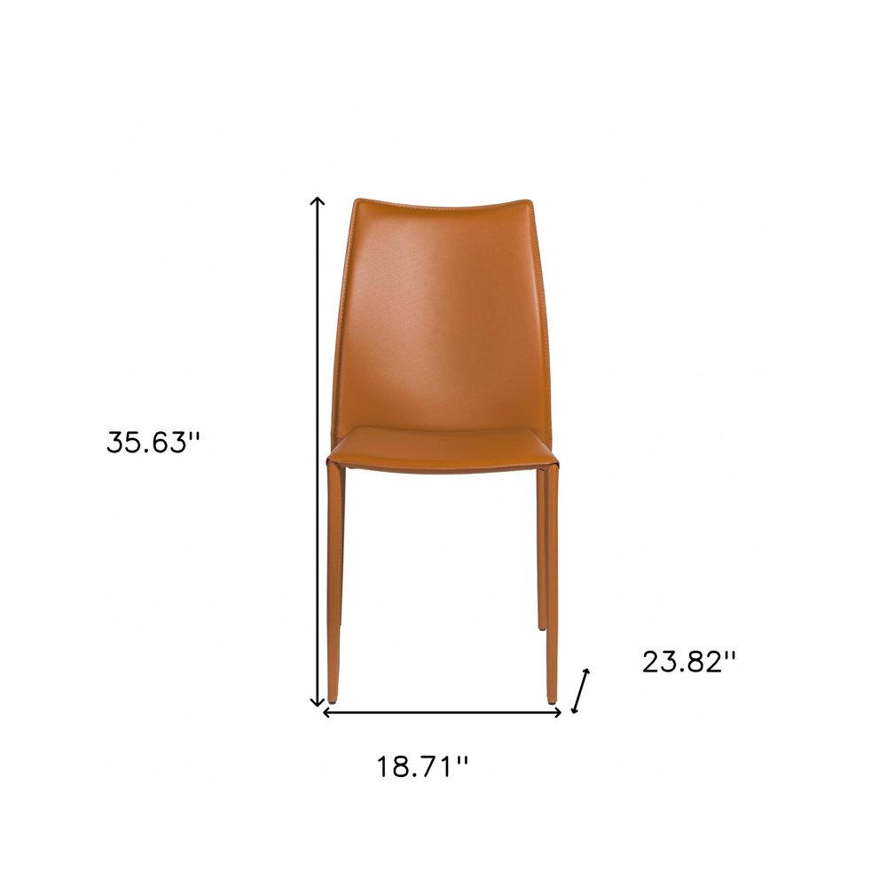 Set of Two Terra Cotta Upholstered Leather Dining Side Chairs