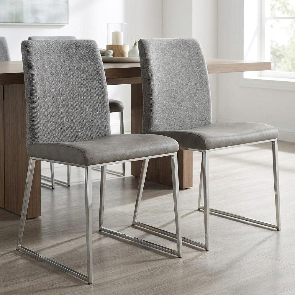 Set of Two Light Brown and Gray Stainless Steel Chairs