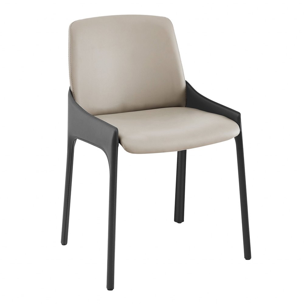 Set of Two Gray and Black Upholstered Leather Dining Side Chairs