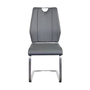 Set of Two Gray and Silver Upholstered Leather Dining Side Chairs