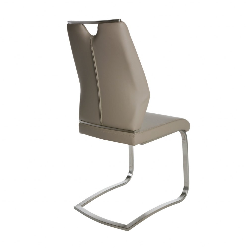 Set of Two Taupe and Silver Upholstered Leather Dining Side Chairs