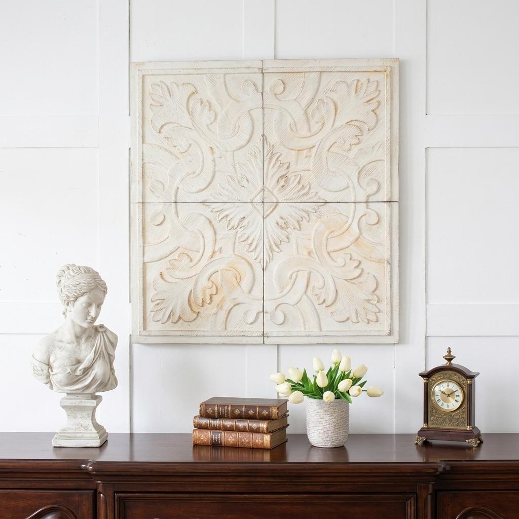 Set of Four White Wood Square Framed Art