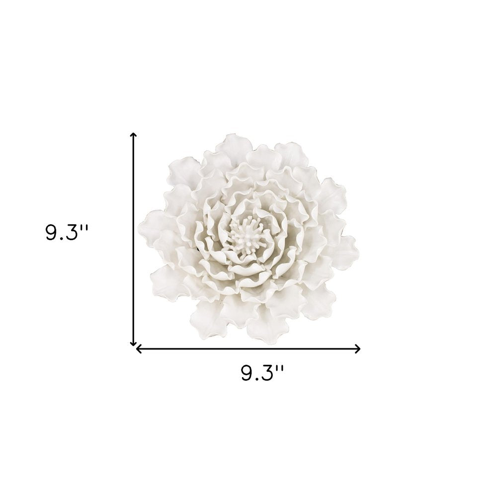 9" Off White Ceramic Flower Hanging Dimensional Sculpture