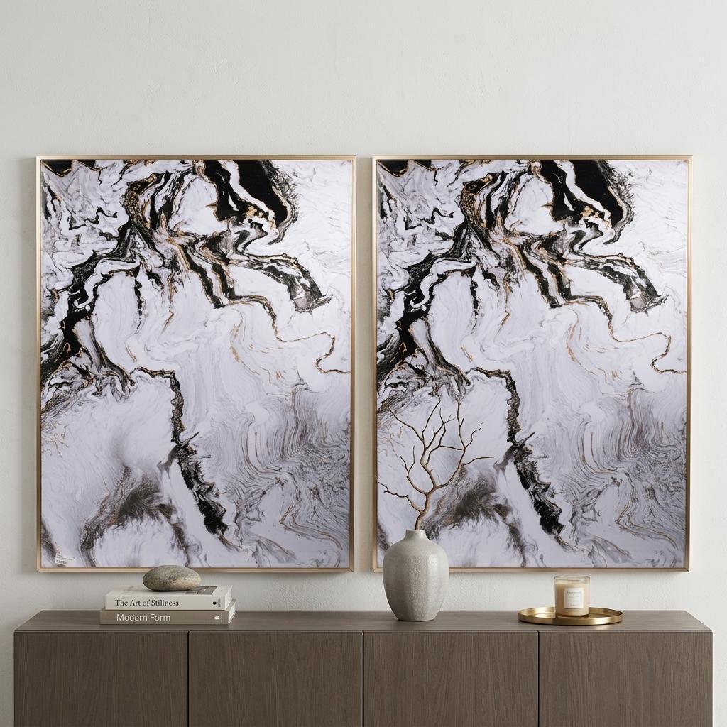 Set of Two White Framed Art