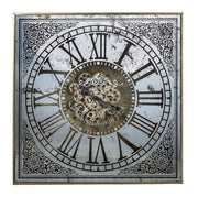 32" Gold And Silver Metal Analog Distressed Square Wall Clock