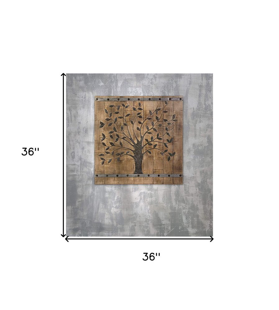 36" X 2" Brown Mango Wood Square Hanging Tapestry