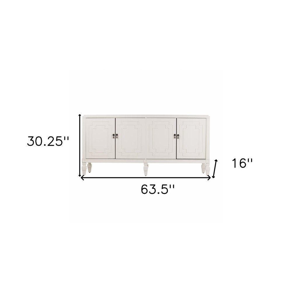 64" White Solid Wood Sideboard with Four Doors
