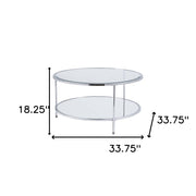 34" Chrome Glass And Metal Round Mirrored Coffee Table