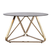 31" Smoky Black and Gold Glass and Metal Round Coffee Table