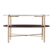 33" Brass Solid Manufactured Wood And Metal Round Coffee Table