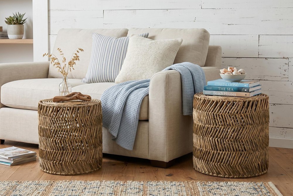 Set Of Two 18" Natural Woven Rattan End Tables