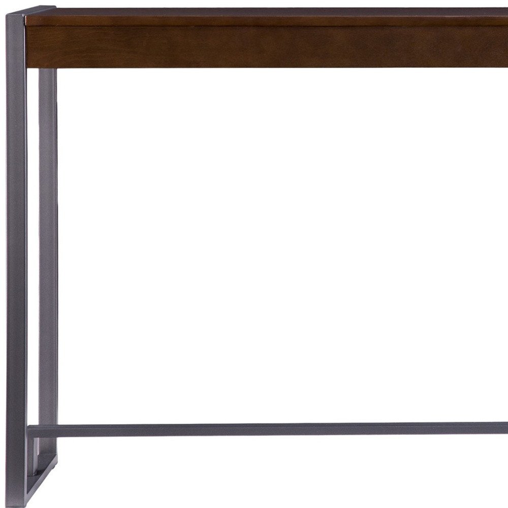 54" Dark Brown and Gunmetal Wood and Metal Sled Console Table