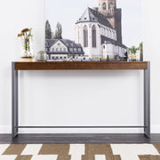 54" Dark Brown and Gunmetal Wood and Metal Sled Console Table