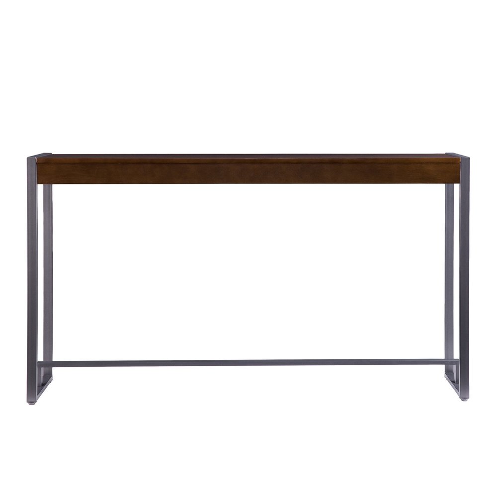 54" Dark Brown and Gunmetal Wood and Metal Sled Console Table