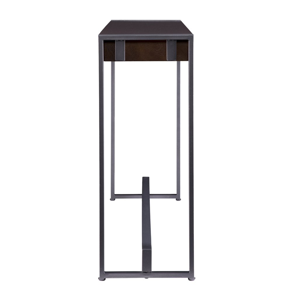 54" Dark Brown and Gunmetal Wood and Metal Sled Console Table