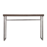 46" Gray Brown and Silver Wood and Metal Distressed Sled Console Table
