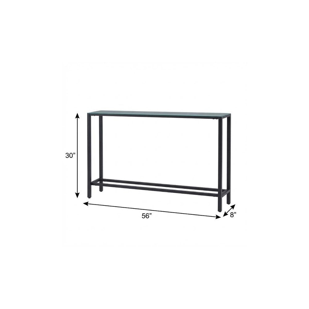 56" Black Mirrored Glass Console Table