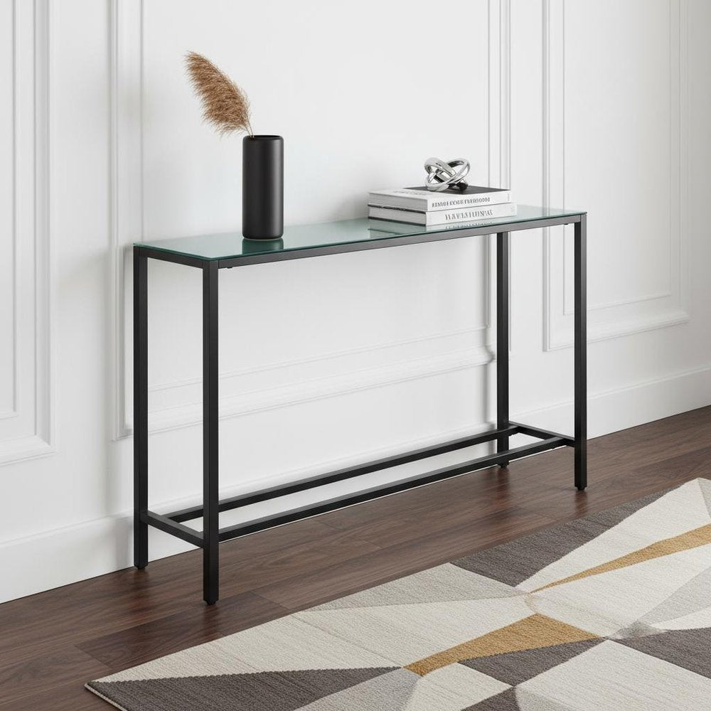 56" Black Mirrored Glass Console Table