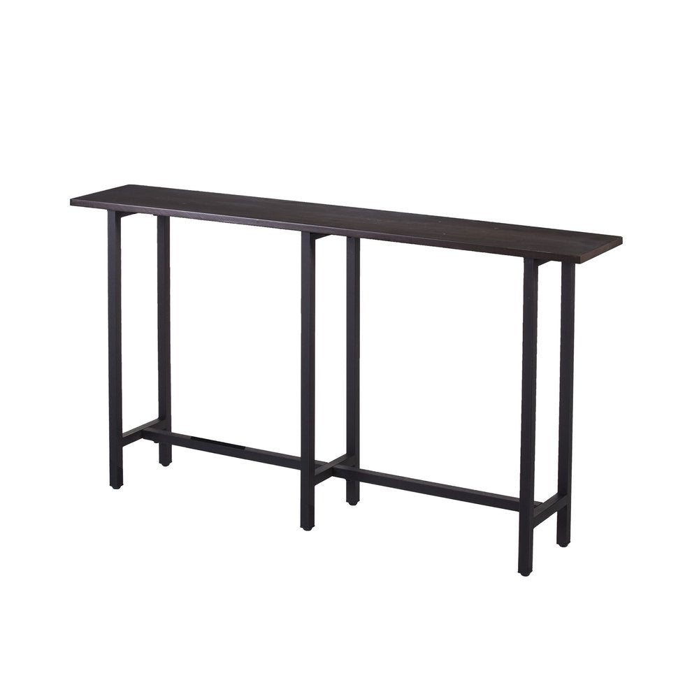 54" Espresso and Black Wood and Iron Console Table