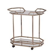 31" Champagne Iron and Mirrored Glass Octagonal Rolling Bar Cart